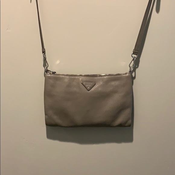 Prada, Pebbled Leather Crossbody Bag, Grey - Picture 1 of 7